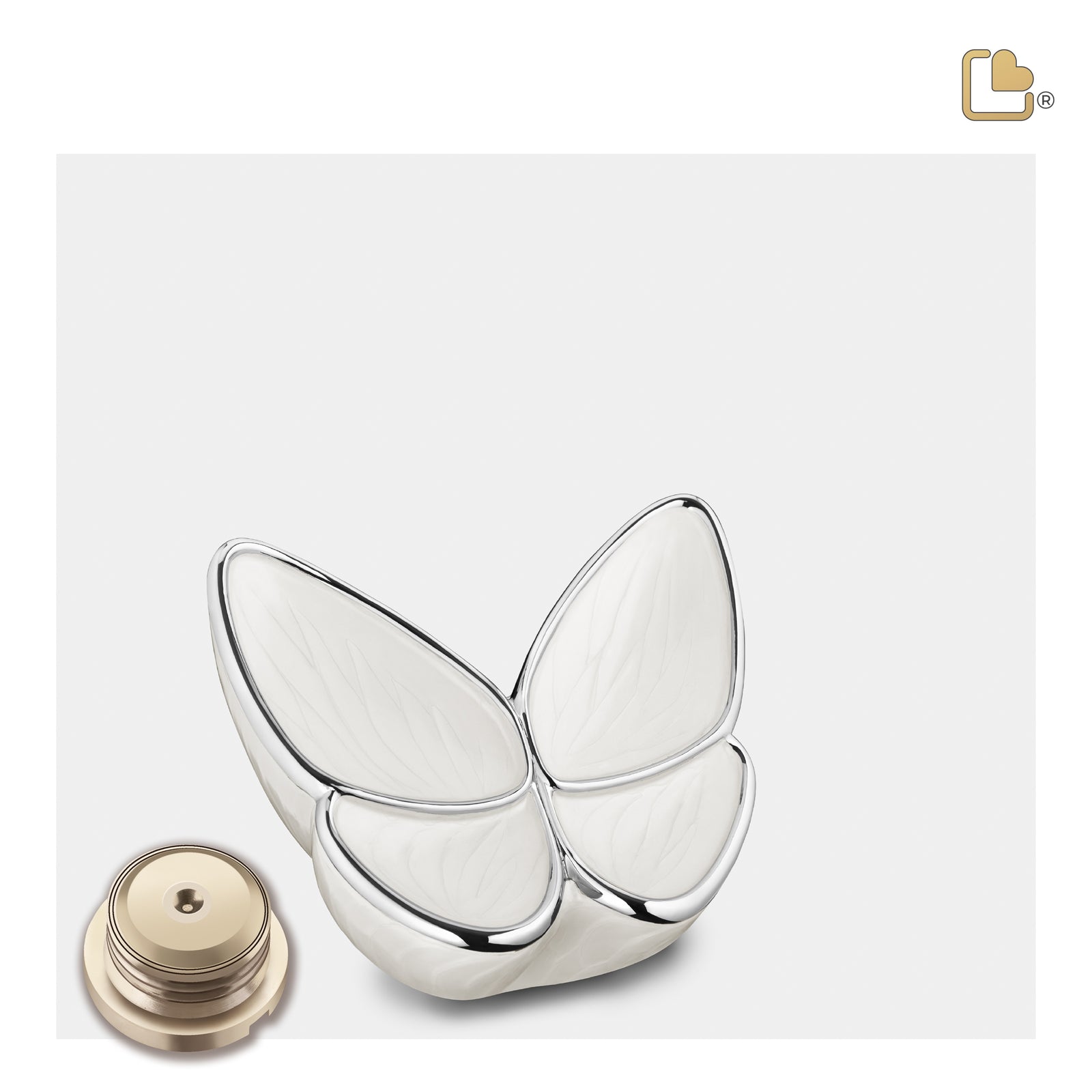 K1042   Wings of Hope Keepsake Urn Pearl White & Pol Silver