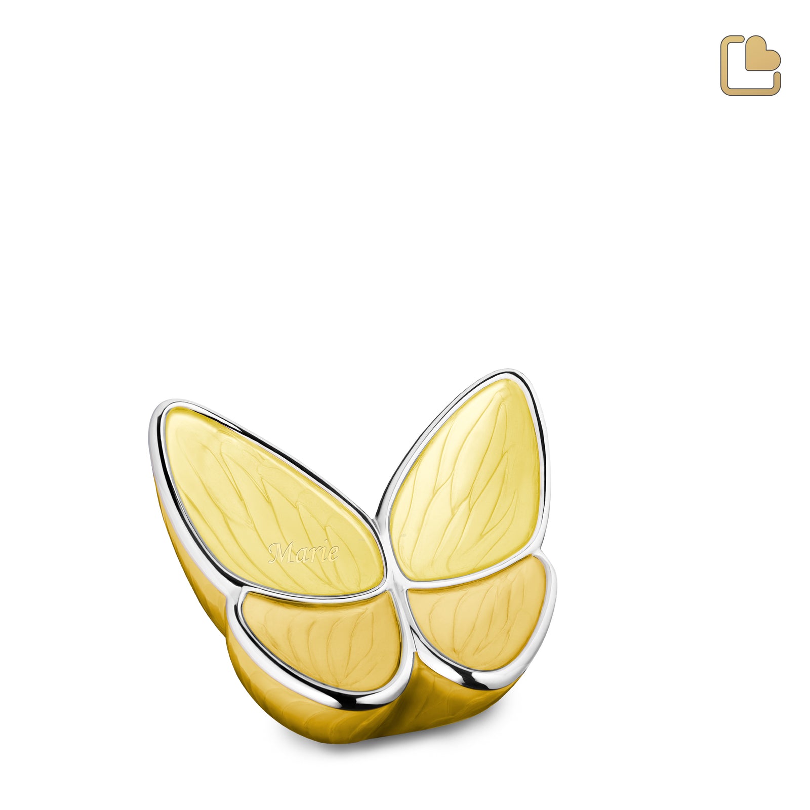 K1043   Wings of Hope Keepsake Urn Pearl Yellow & Pol Silver