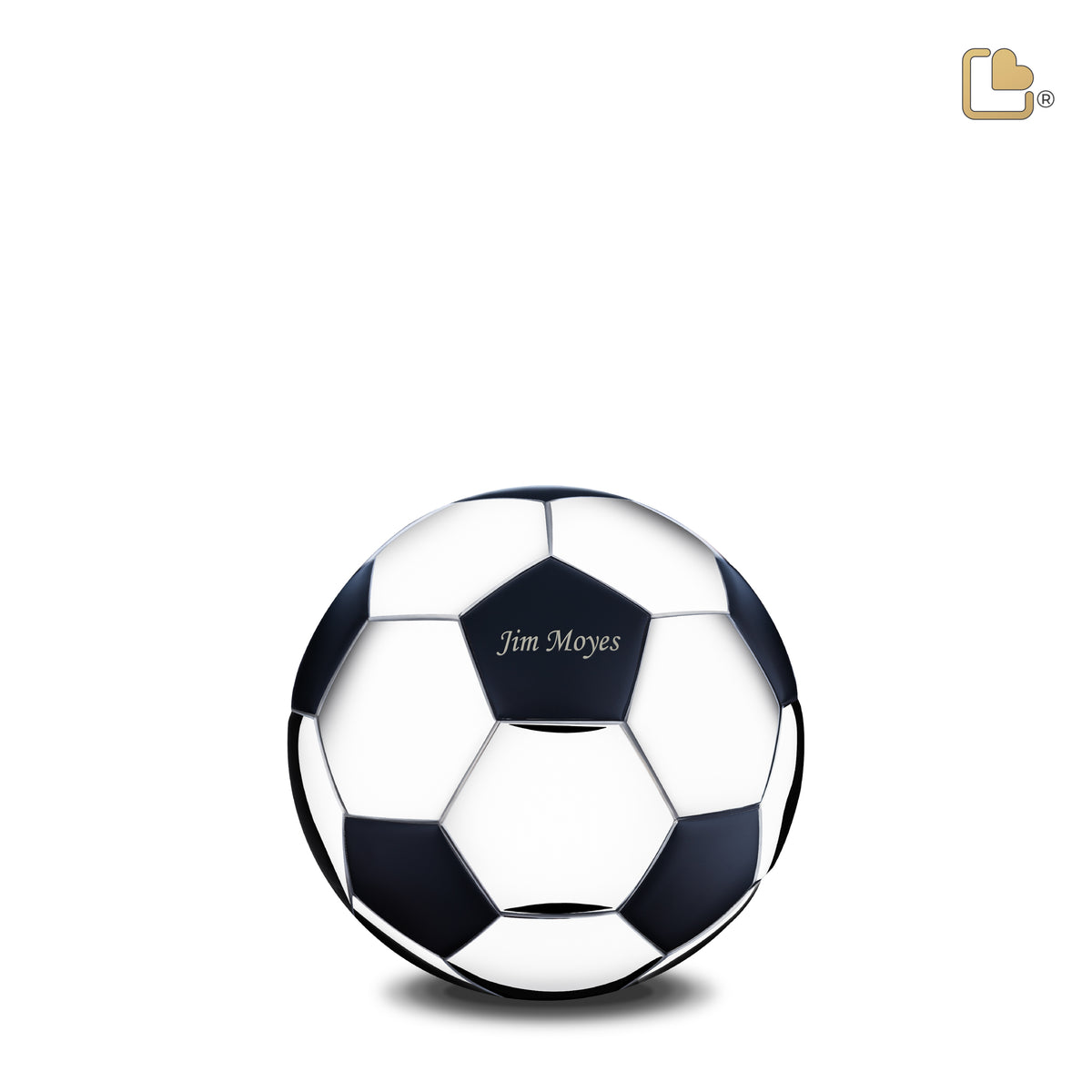 K1150   Football Keepsake Urn Matt Black &amp; Pol Silver