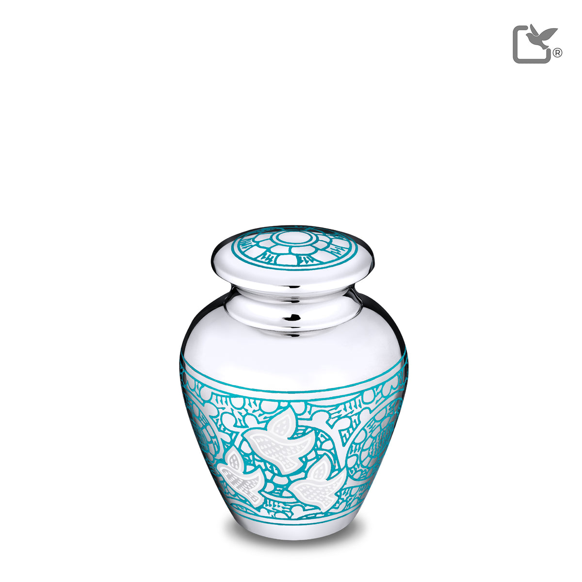 K232   Classic Soaring Doves Keepsake Urn Blue &amp; Pol Silver