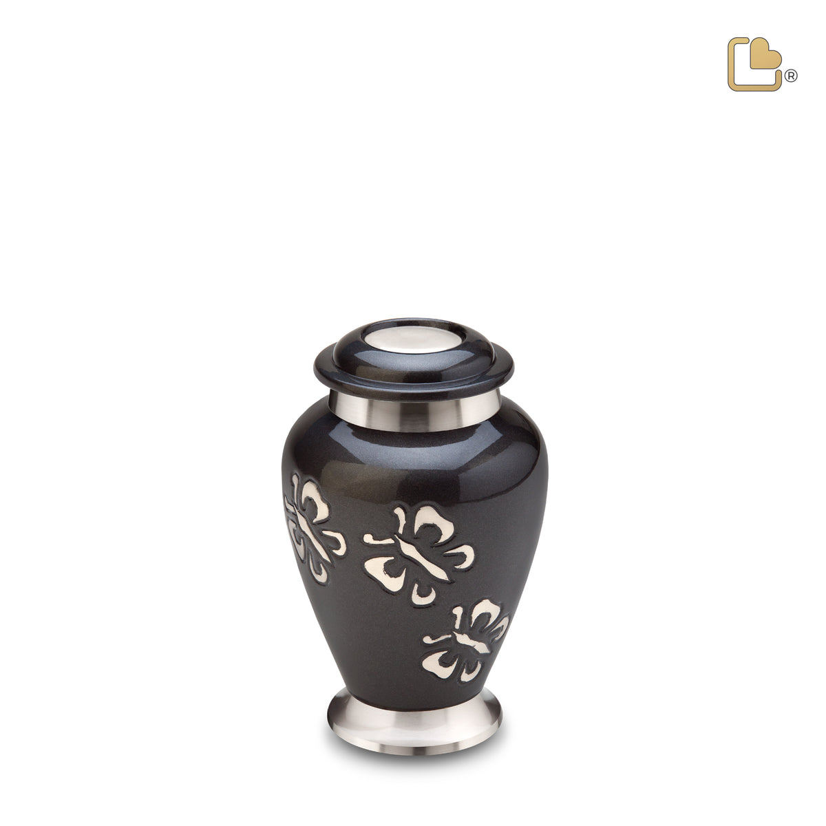 K240   Classic Butterfly Tribute Keepsake Urn Midnight &amp; Bru Pewter