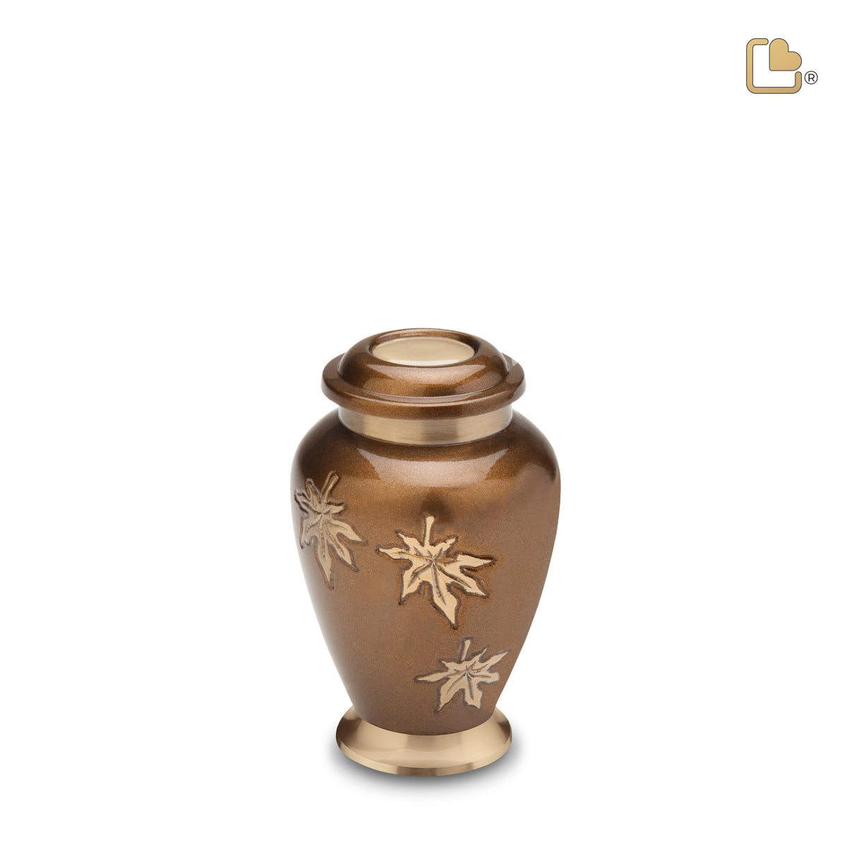 K241   Classic Falling Leaves Keepsake Urn Bronze &amp; Bru Gold