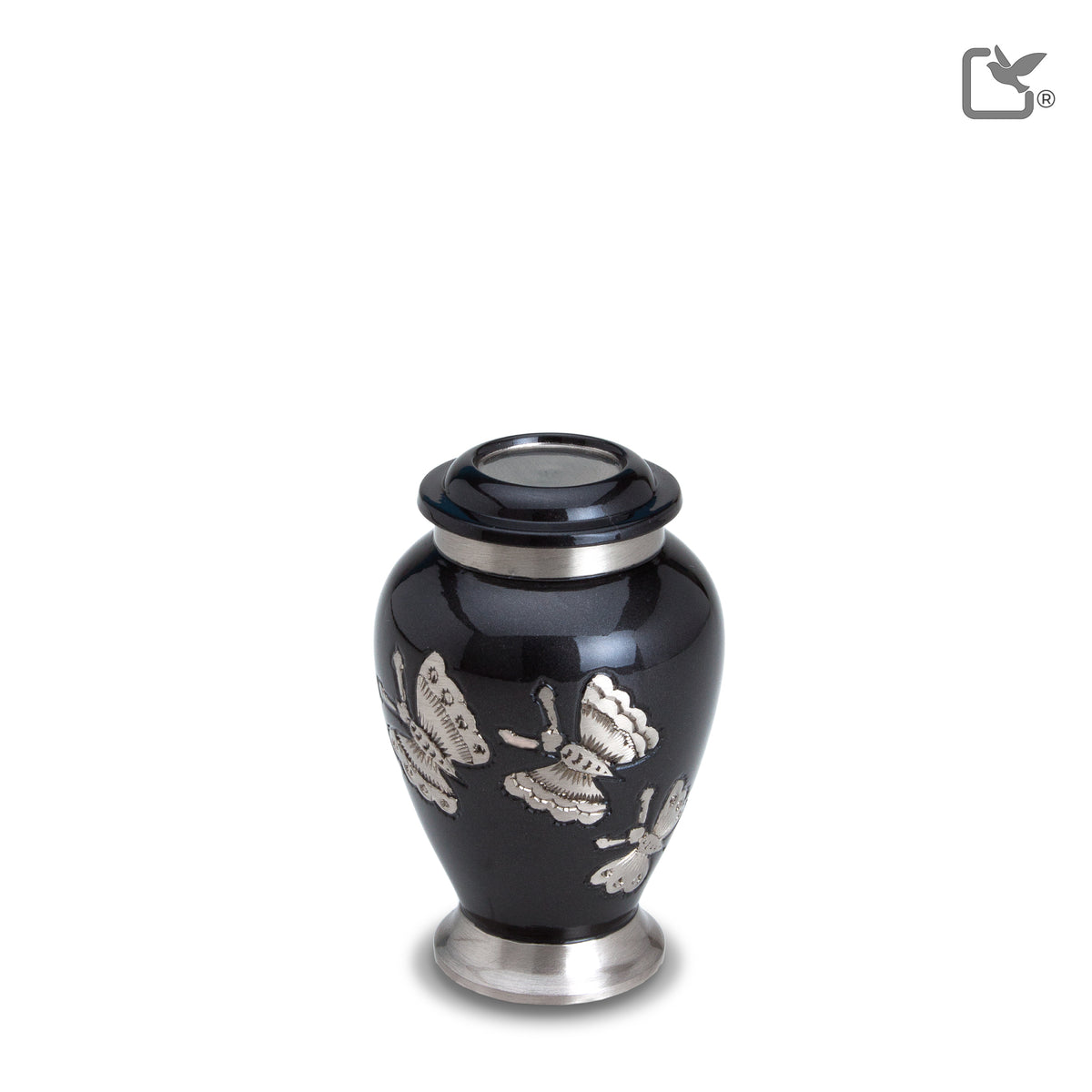 K242  Traditional Butterflies Keepsake Urn Midnight & Bru Pewter