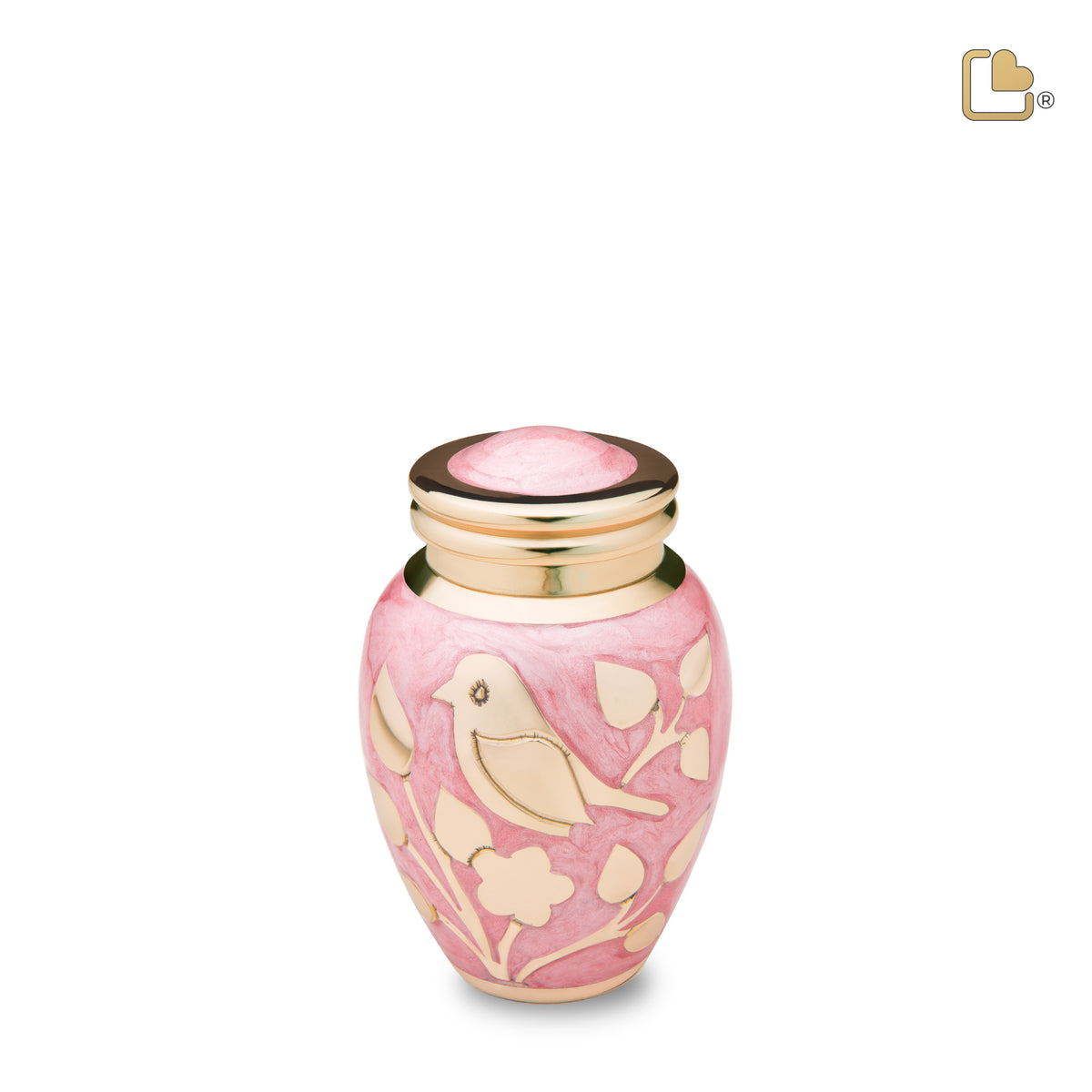 K281   BlessingBirds Keepsake Urn Pearl Pink &amp; Pol Gold