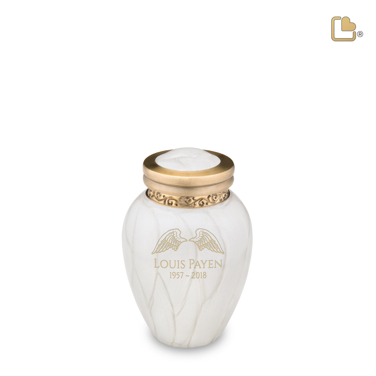 K290   Blessing Keepsake Urn Pearl White &amp; Bru Gold