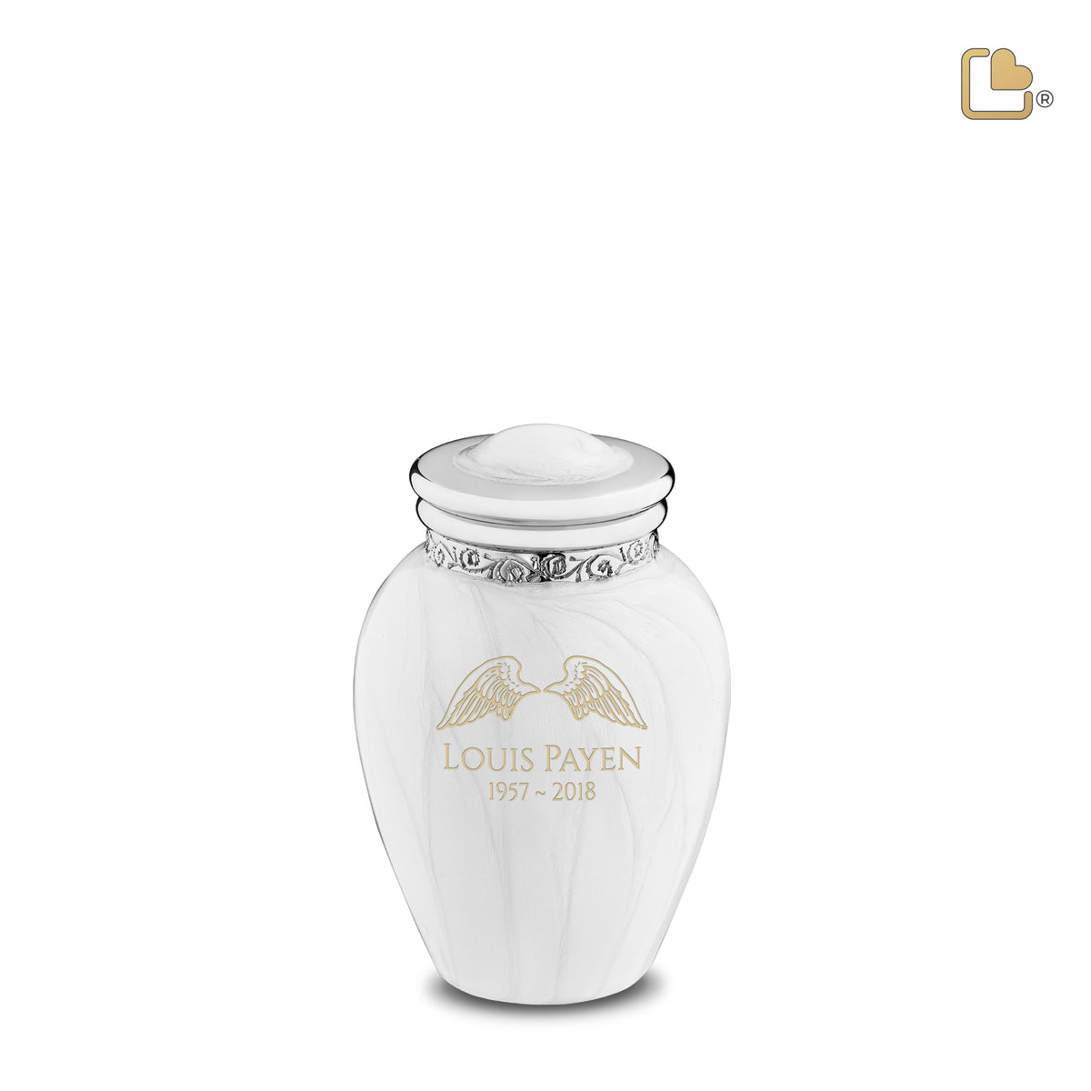 K297   Blessing Keepsake Urn Pearl White &amp; Pol Silver