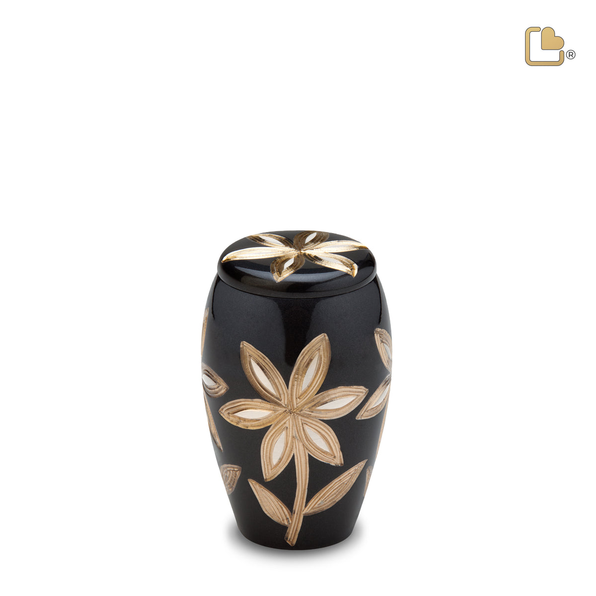 K503   Majestic Lilies Keepsake Urn Midnight &amp; Bru Pewter