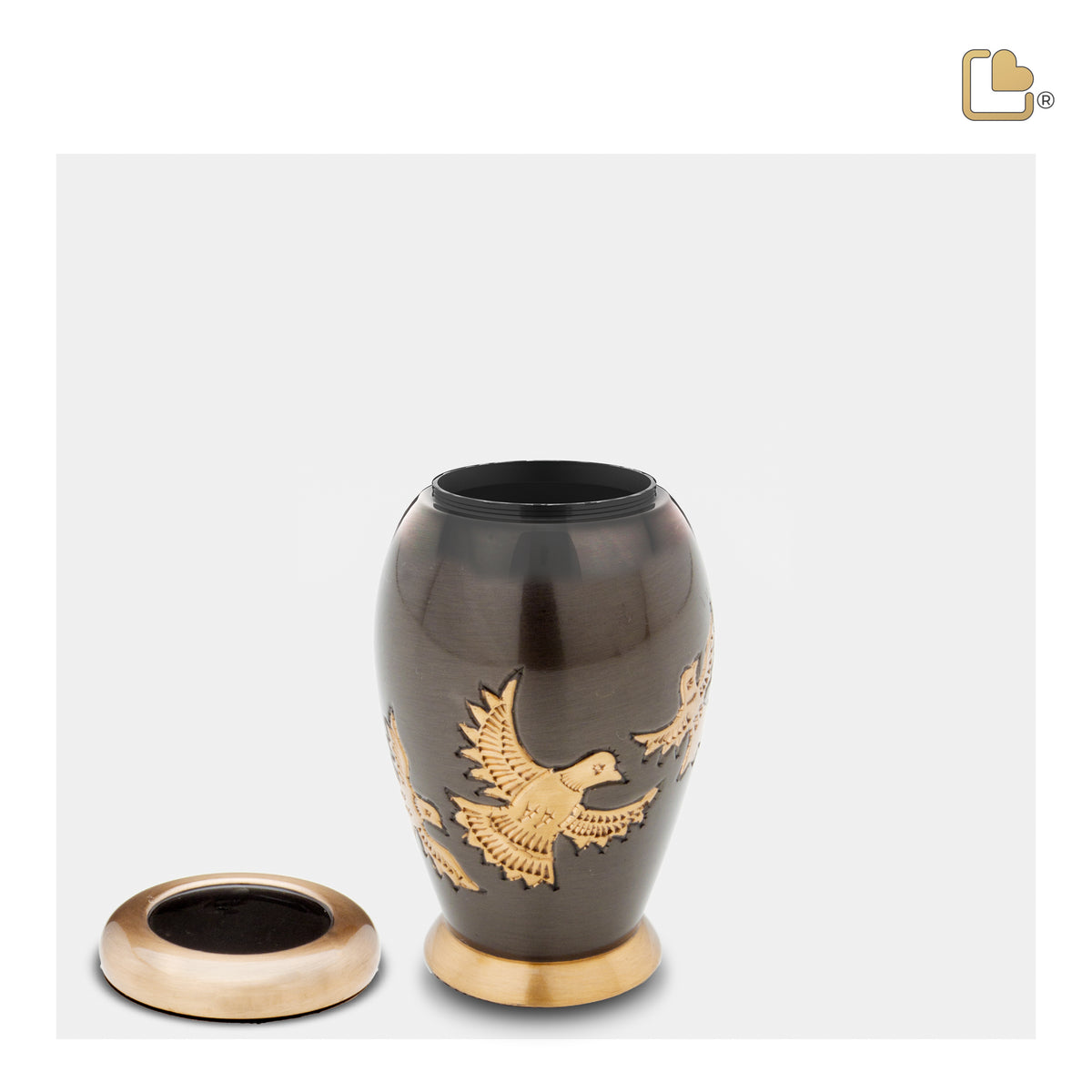 K506   Majestic Flying Dove Keepsake Urn Midnight & Bru Gold