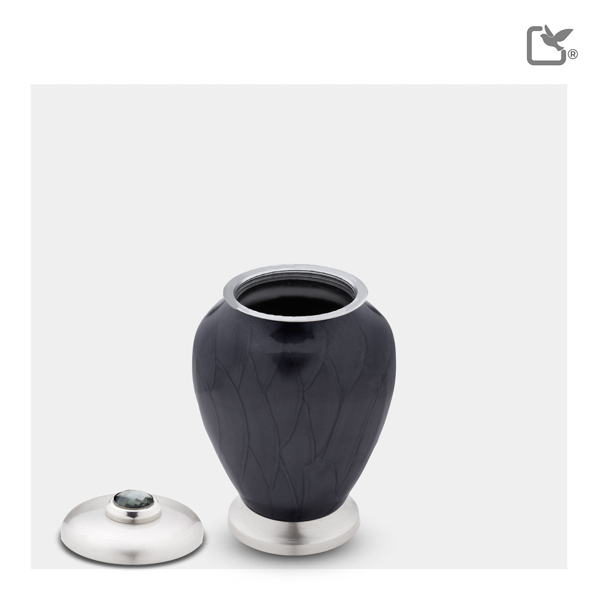 K523   Simplicity Keepsake Urn Pearl Midnight & Bru Pewter w/Crystal