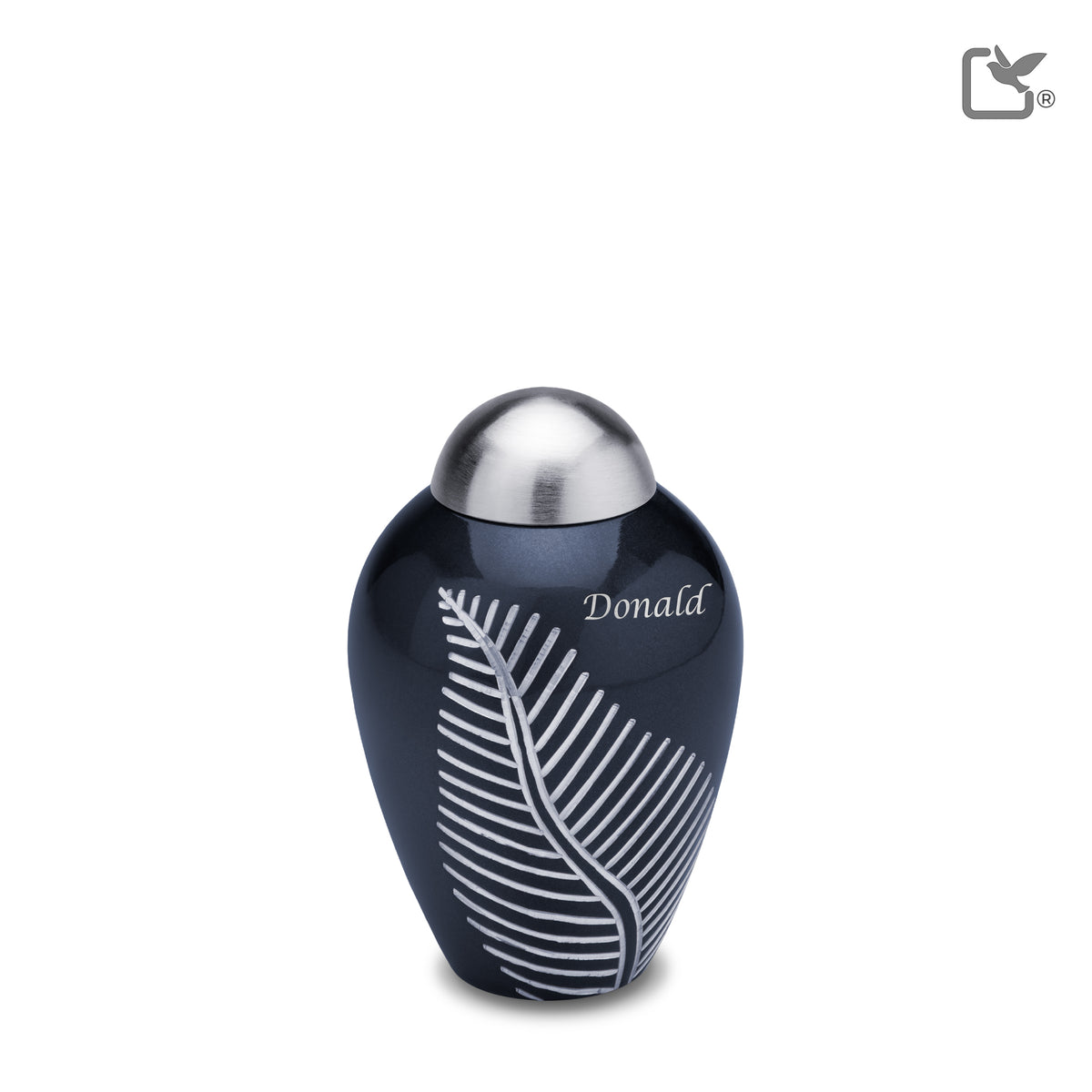 K542   Elegant Leaf Keepsake Urn Midnight &amp; Bru Pewter