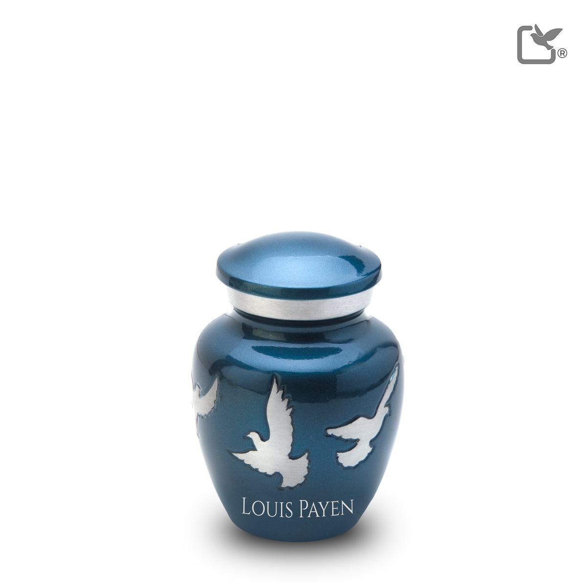 K572   Divine Flying Doves Keepsake Urn Blue &amp; Bru Pewter