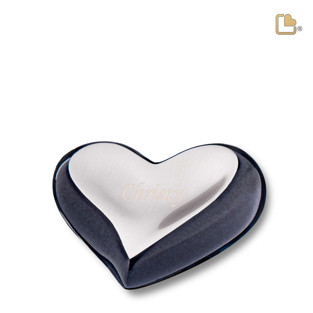 K611   Heart Keepsake Urn Midnight &amp; Bru Pewter