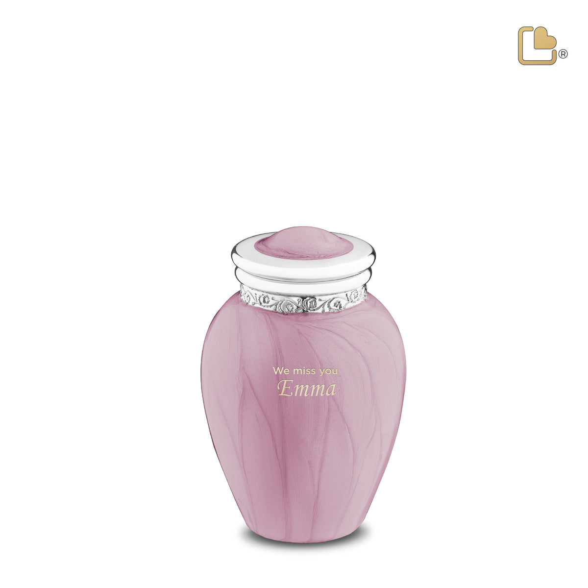 K667   Blessing Keepsake Urn Pearl Pink &amp; Pol Silver