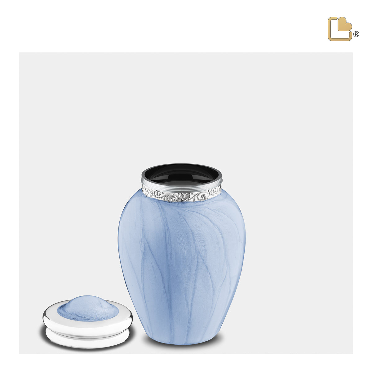 K668   Blessing Keepsake Urn Pearl Blue & Pol Silver