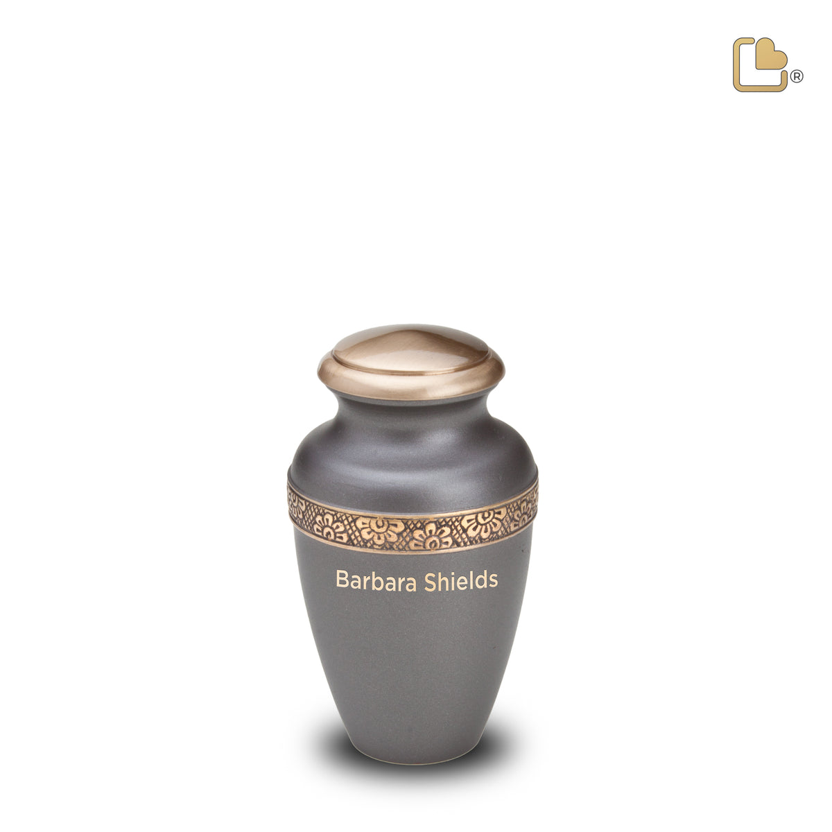 K902   Floral Band Keepsake Urn Slate & Bru Gold