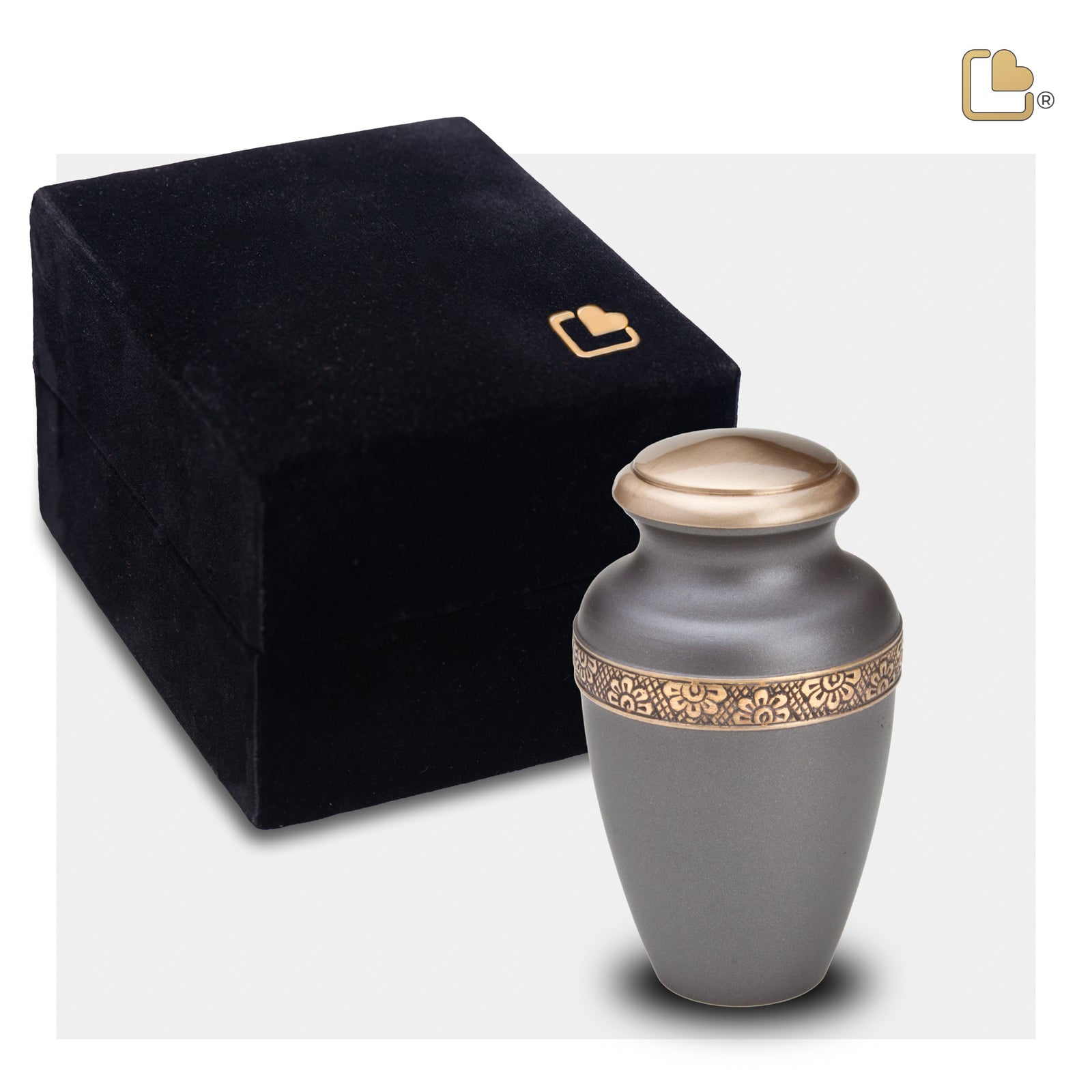 K902   Floral Band Keepsake Urn Slate & Bru Gold