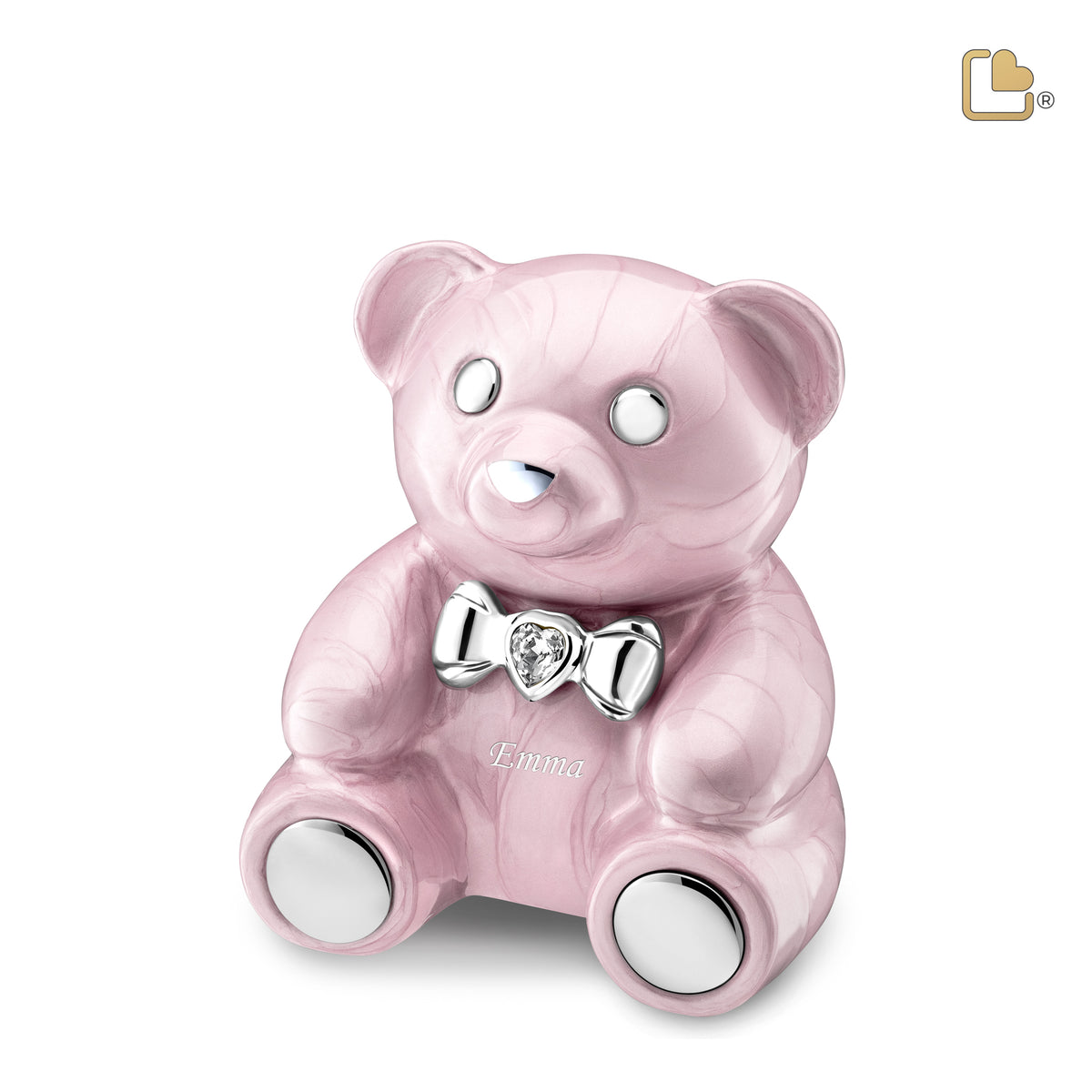 M1010   CuddleBear Child Urn Pearl Pink &amp; Pol Silver w/Crystal