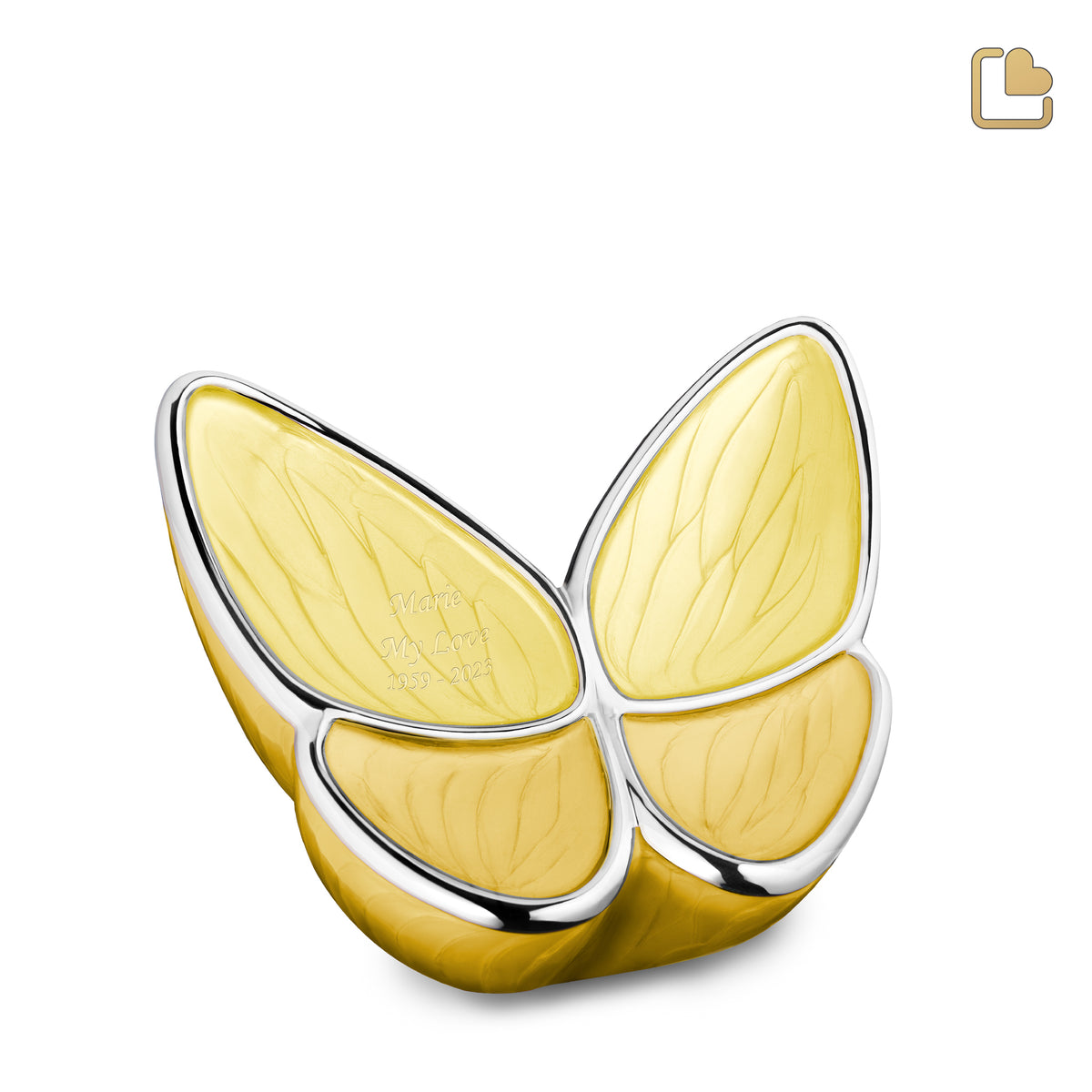 M1043   Wings of Hope Medium Urn Pearl Yellow &amp; Pol Silver