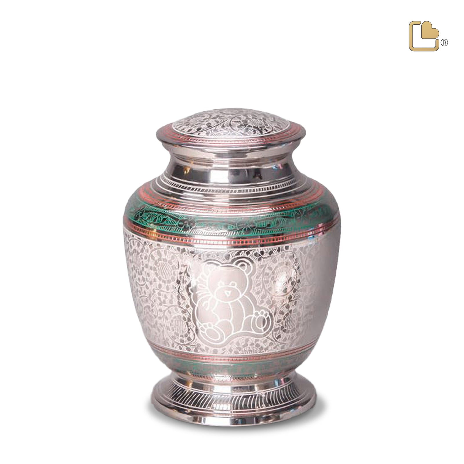 M234   TeddyBear Child Urn Pink & Pol Silver