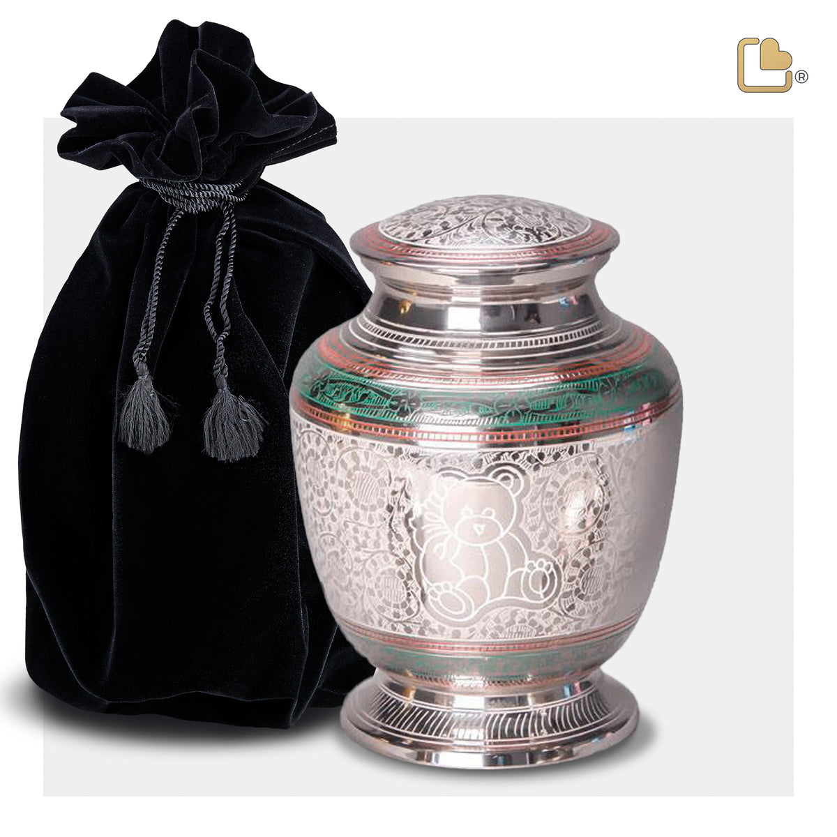 M234   TeddyBear Child Urn Pink & Pol Silver