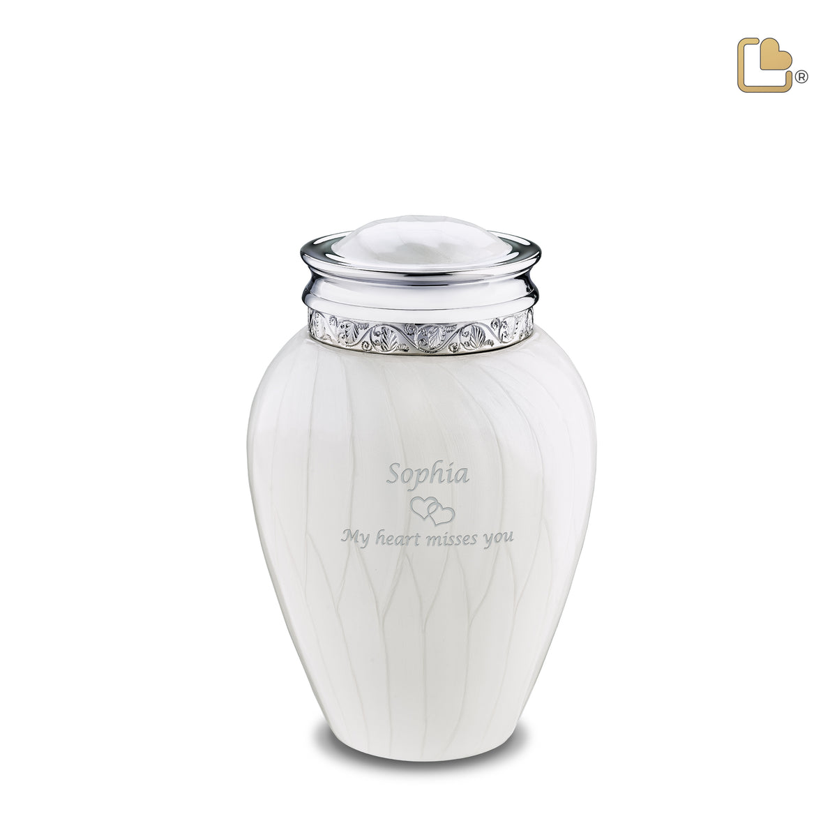 M297   Blessing Medium Urn Pearl White &amp; Pol Silver