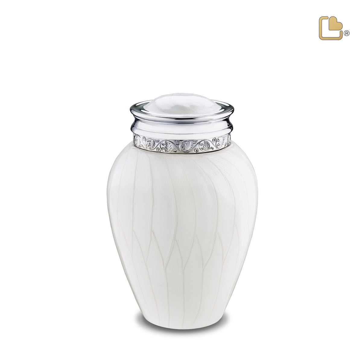 M297   Blessing Medium Urn Pearl White & Pol Silver
