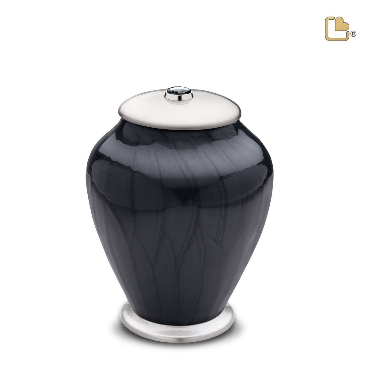 M523   Simplicity Medium Urn Pearl Midnight &amp; Bru Pewter w/Crystal