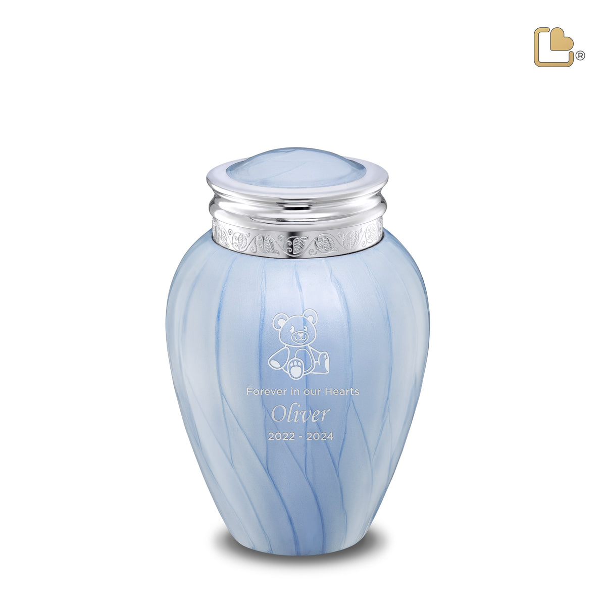 M668   Blessing Medium Urn Pearl Blue &amp; Pol Silver