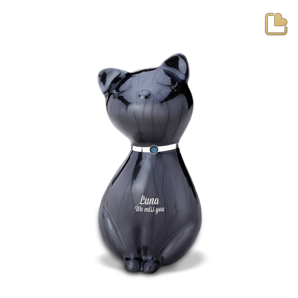 P264   PrincessCat Pet Urn Pearl Midnight &amp; Bru Pewter w/Crystal