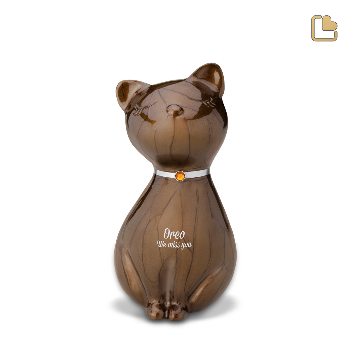 P265   PrincessCat Pet Urn Pearl Bronze &amp; Bru Pewter w/Crystal