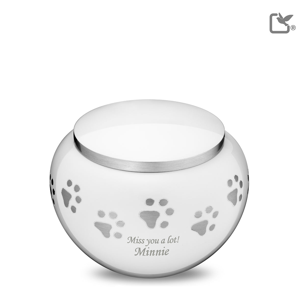 P272M   Classic Round Medium Pet Urn White &amp; Bru Pewter