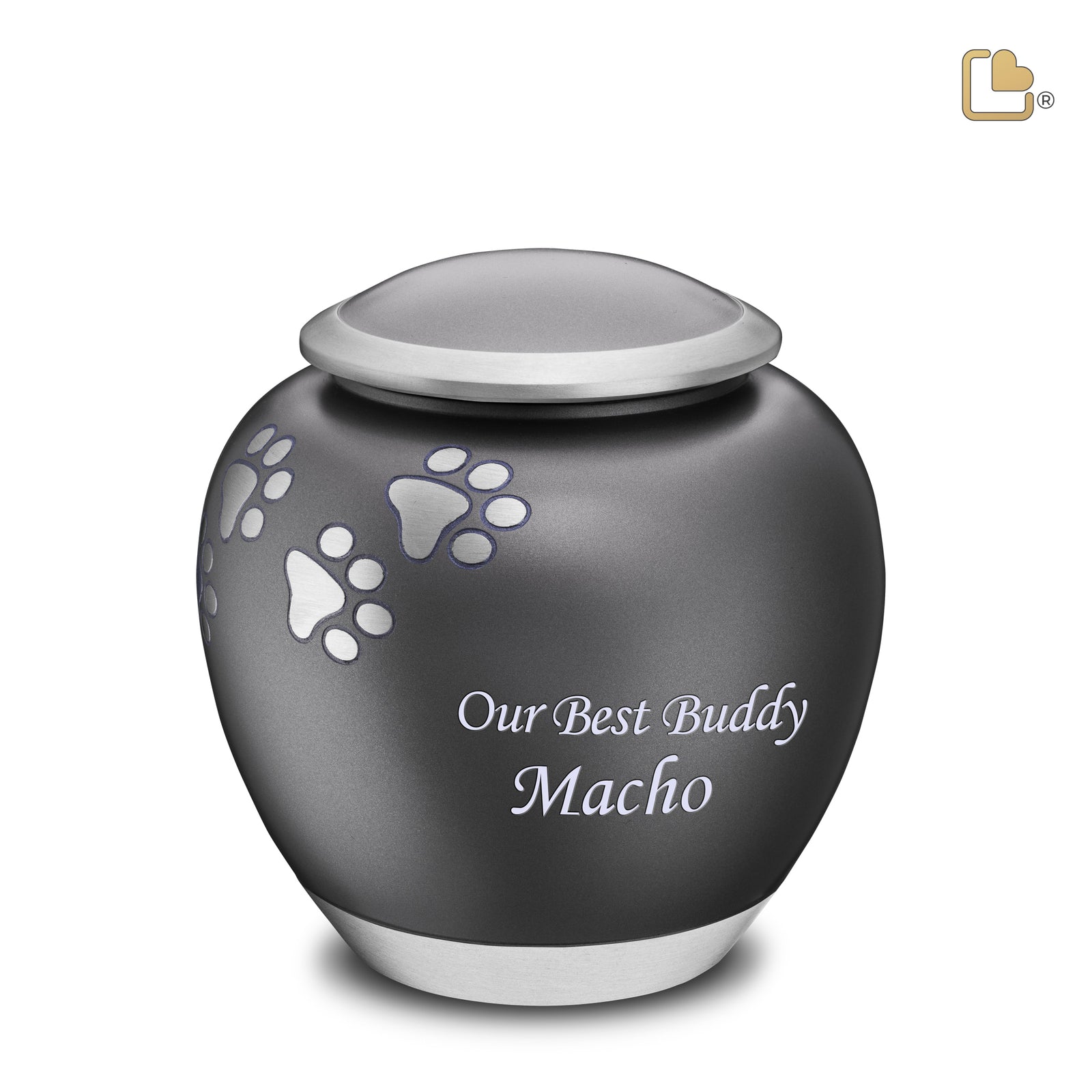 P550L   Shadow Large Pawprint Pet Urn French Grey & Bru Pewter