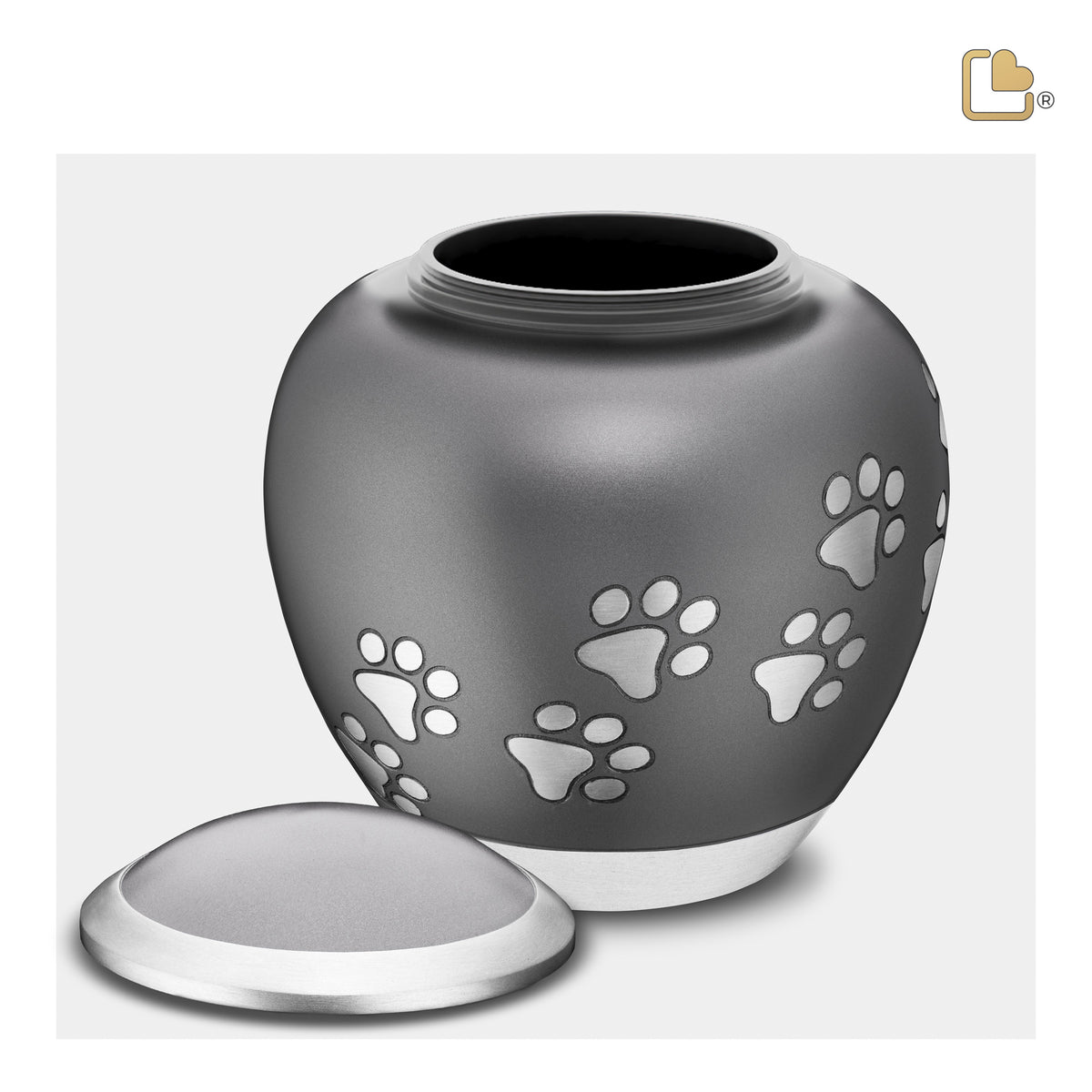 P550L   Shadow Large Pawprint Pet Urn French Grey & Bru Pewter