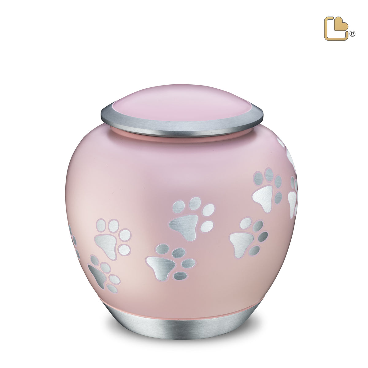 P552L   Shadow Large Pawprint Pet Urn Pink &amp; Bru Pewter