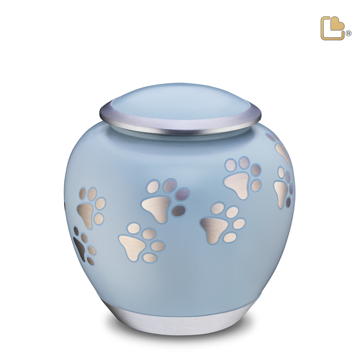 P553L   Shadow Large Pawprint Pet Urn Blue &amp; Bru Pewter