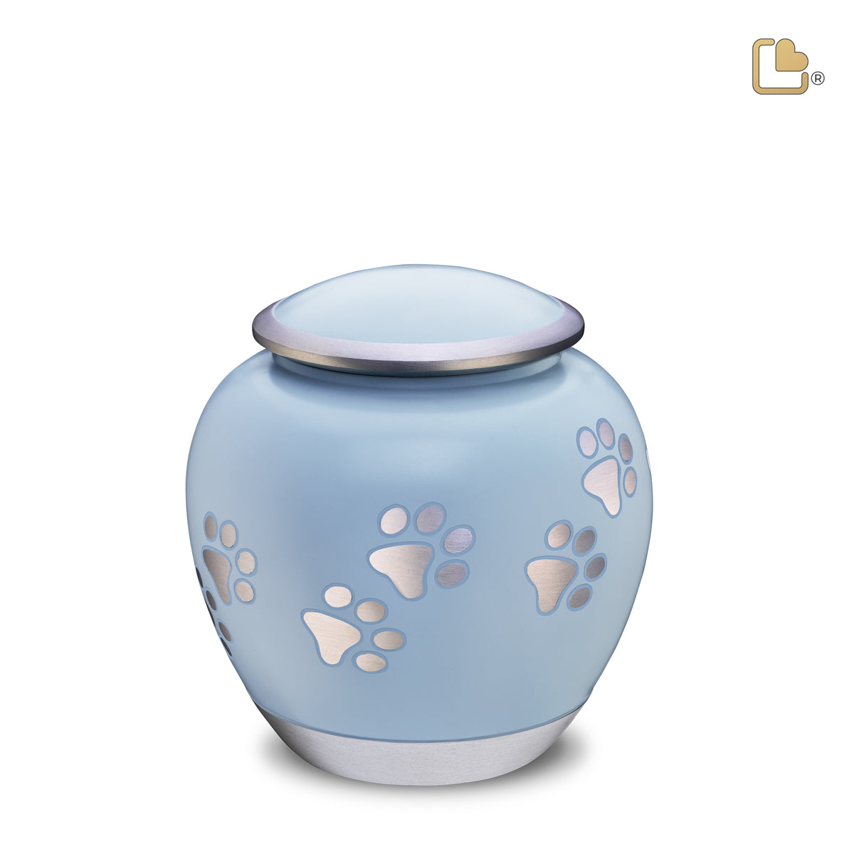 P553M   Shadow Medium Pawprint Pet Urn Blue &amp; Bru Pewter