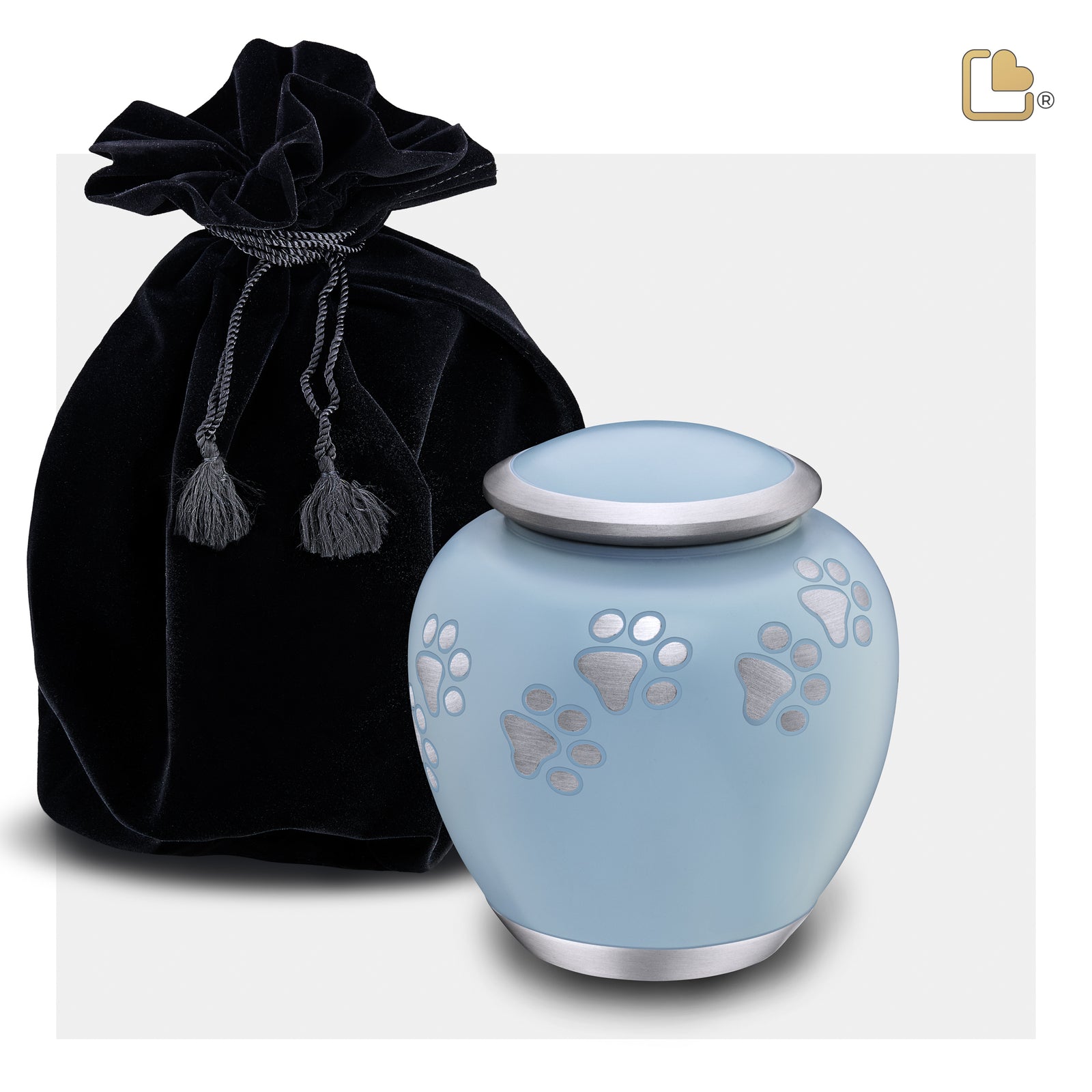 P553S   Shadow Small Pawprint Pet Urn Blue & Bru Pewter