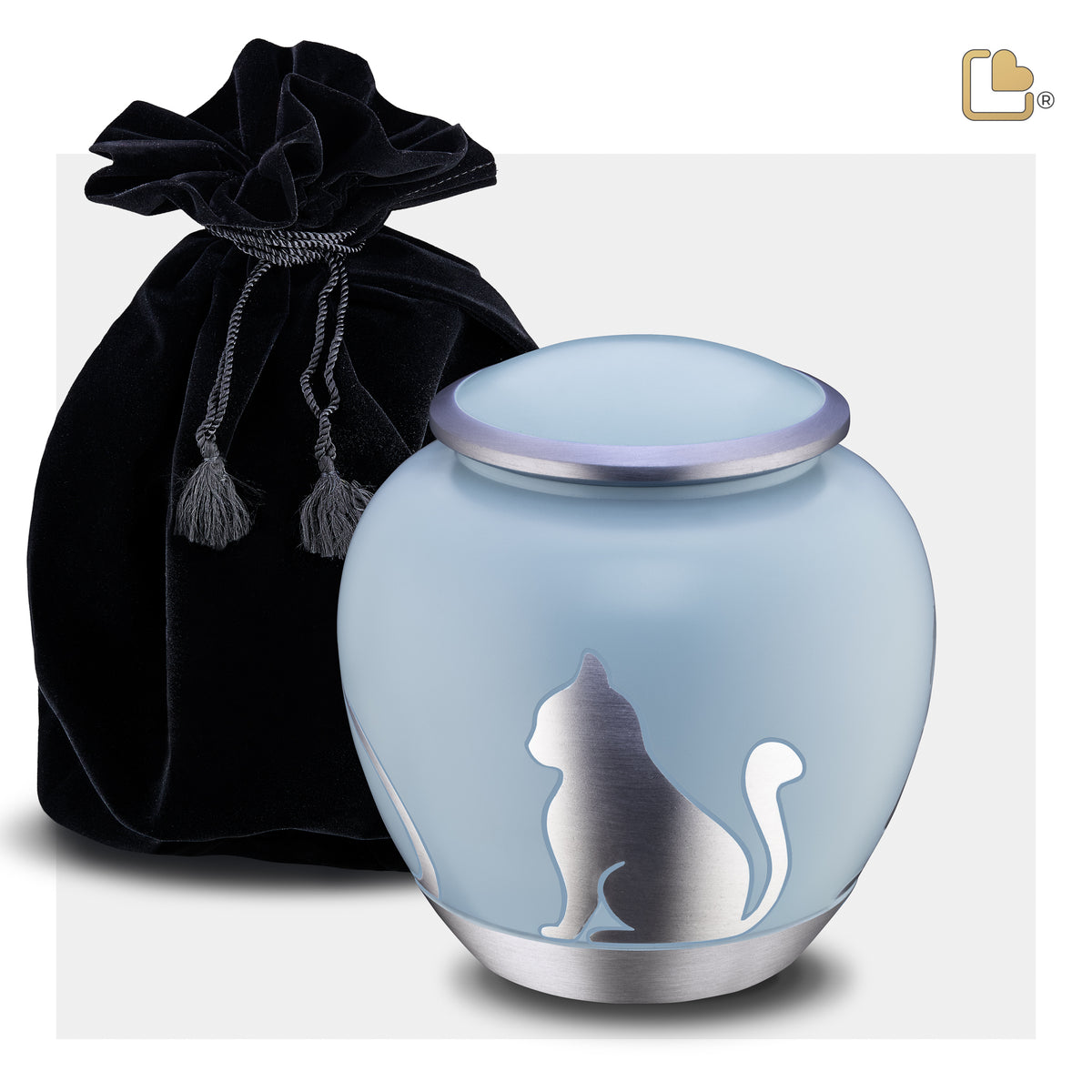 P557M   Shadow Medium Cat Pet Urn Blue & Bru Pewter
