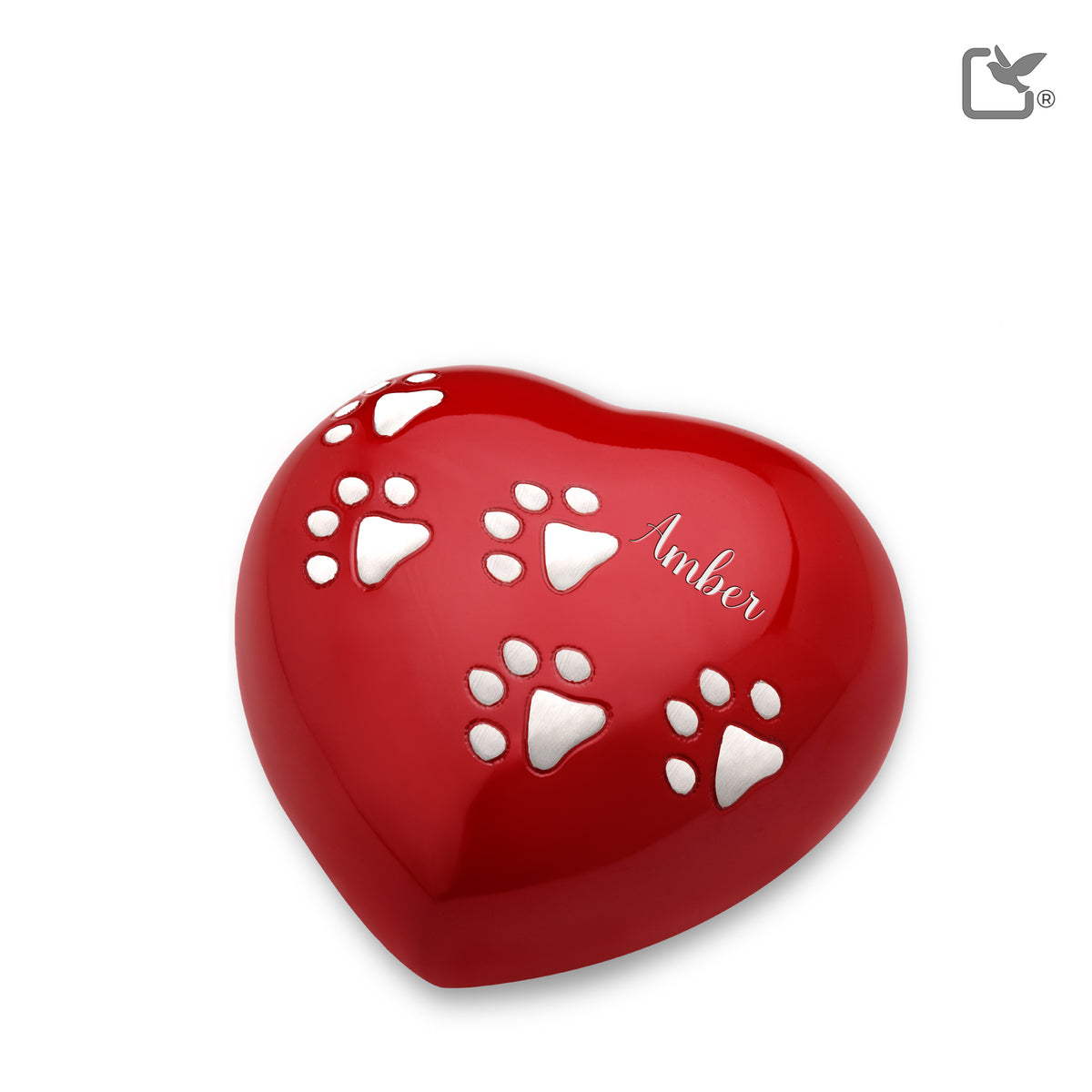 P632L   Large Heart Pet Urn Red &amp; Bru Pewter