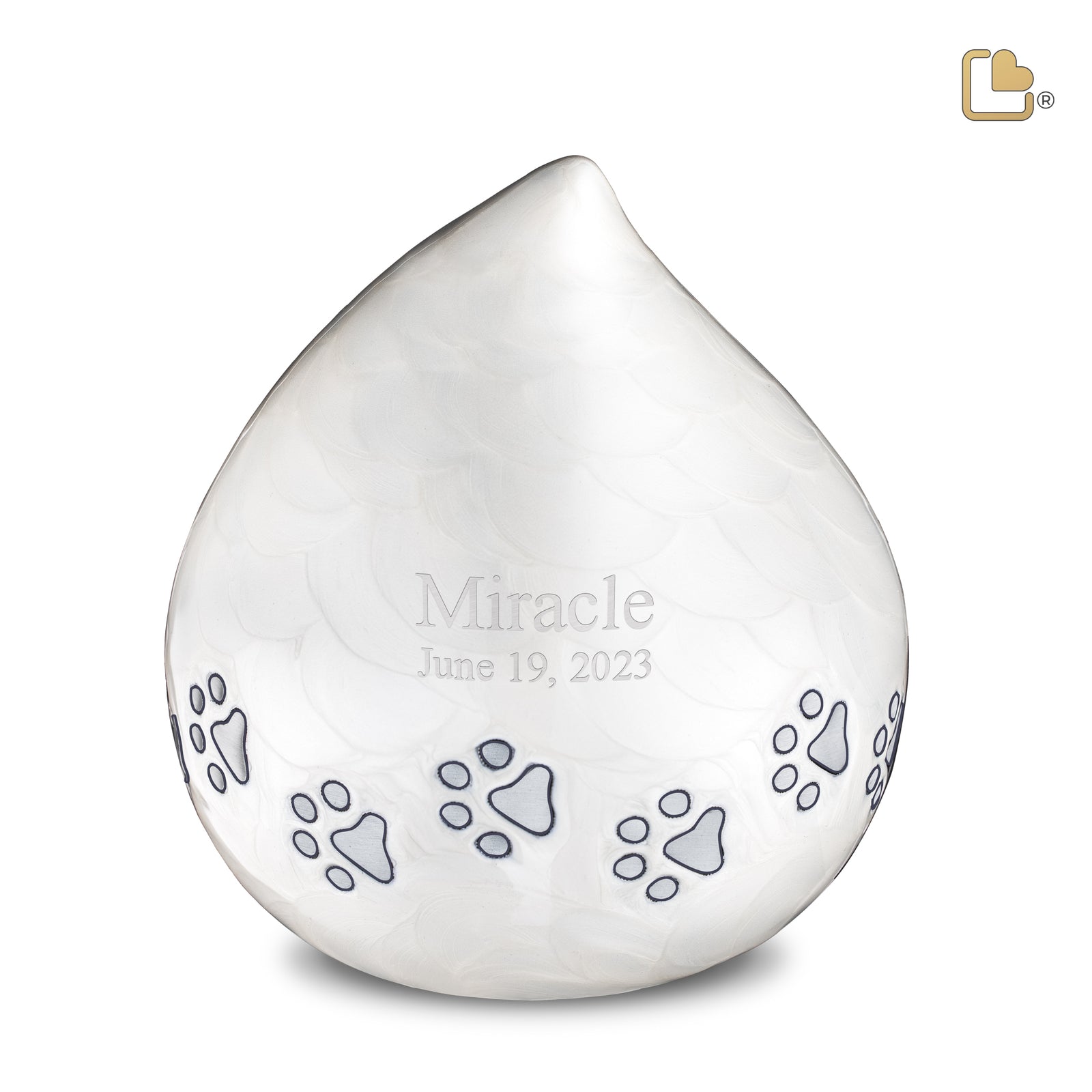 P635L   LoveDrop Large Pet Urn Pearl White & Bru Pewter