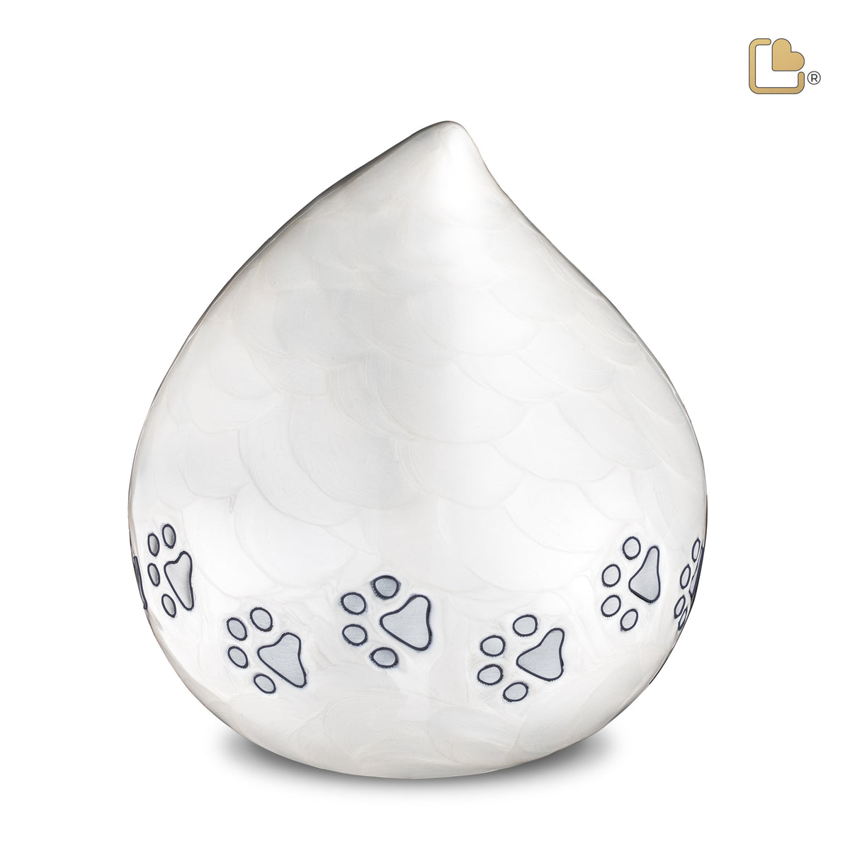 P635L   LoveDrop Large Pet Urn Pearl White & Bru Pewter