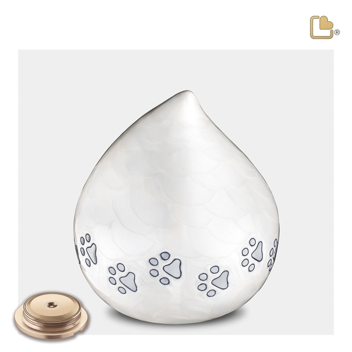 P635L   LoveDrop Large Pet Urn Pearl White & Bru Pewter