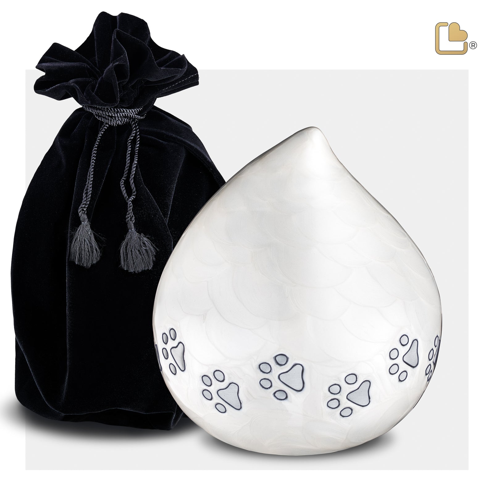 P635L   LoveDrop Large Pet Urn Pearl White & Bru Pewter
