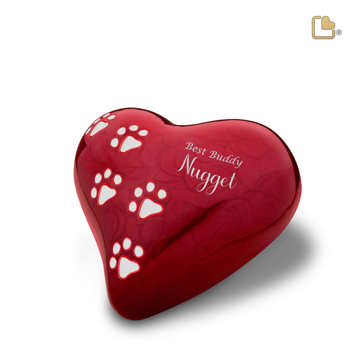 P637L   Large Heart Pet Urn Pearl Red &amp; Bru Pewter