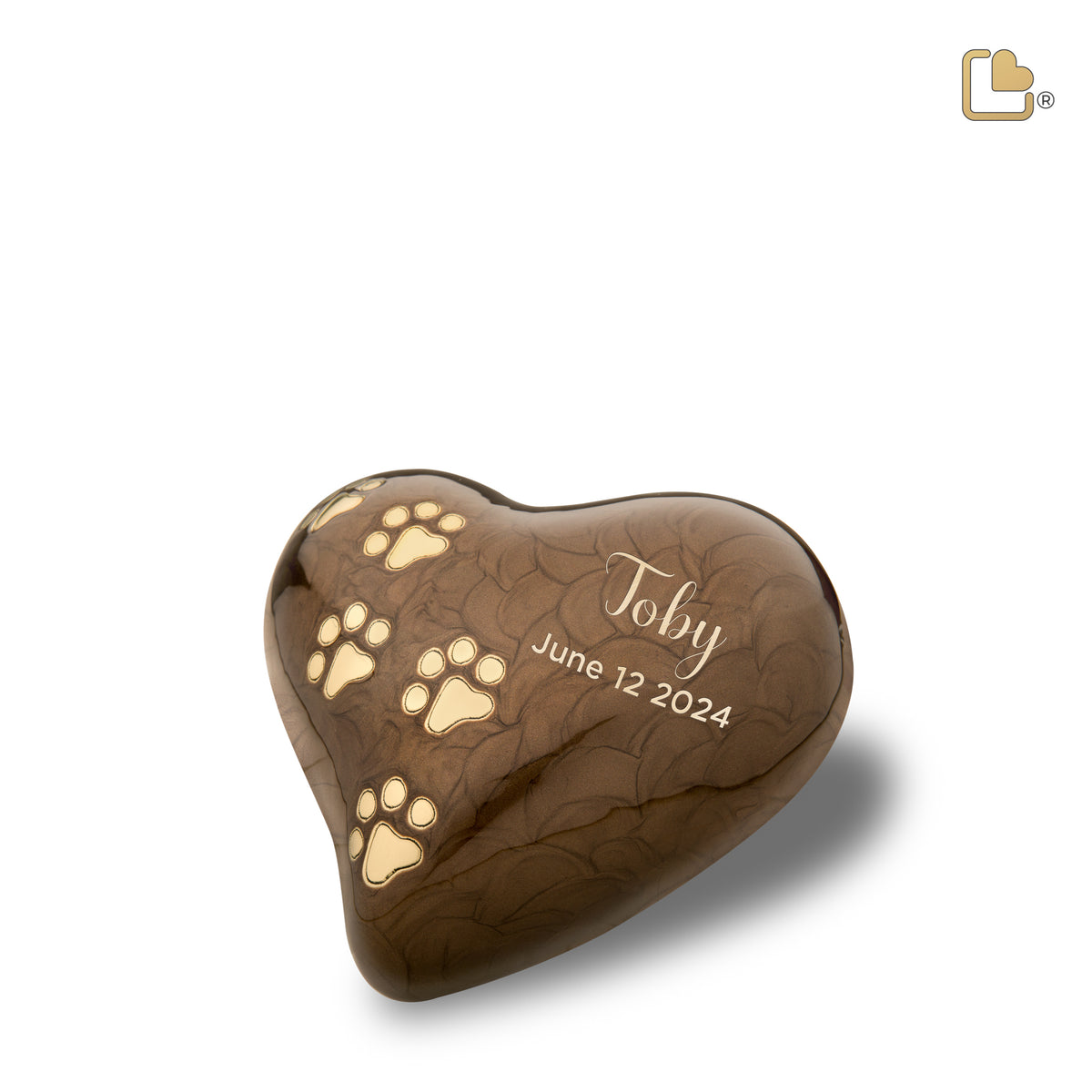 P639M   Medium Heart Pet Urn Pearl Bronze &amp; Bru Gold
