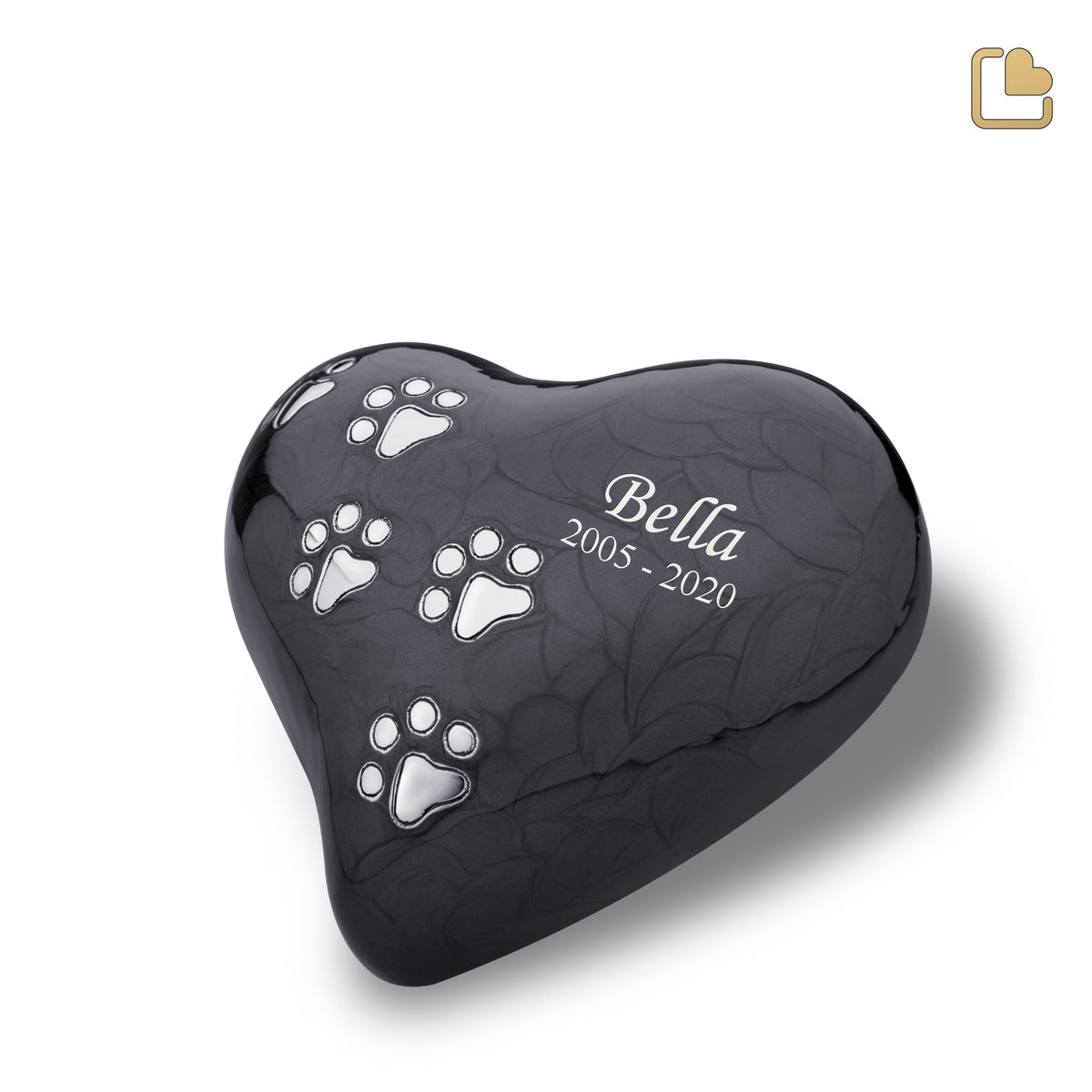 P640L   Large Heart Pet Urn Pearl Midnight &amp; Bru Pewter