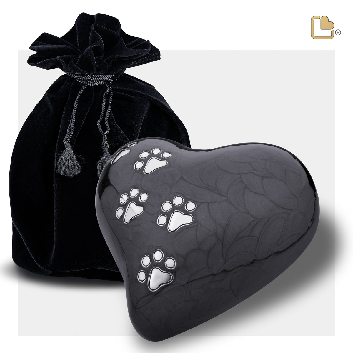 P640L   Large Heart Pet Urn Pearl Midnight & Bru Pewter