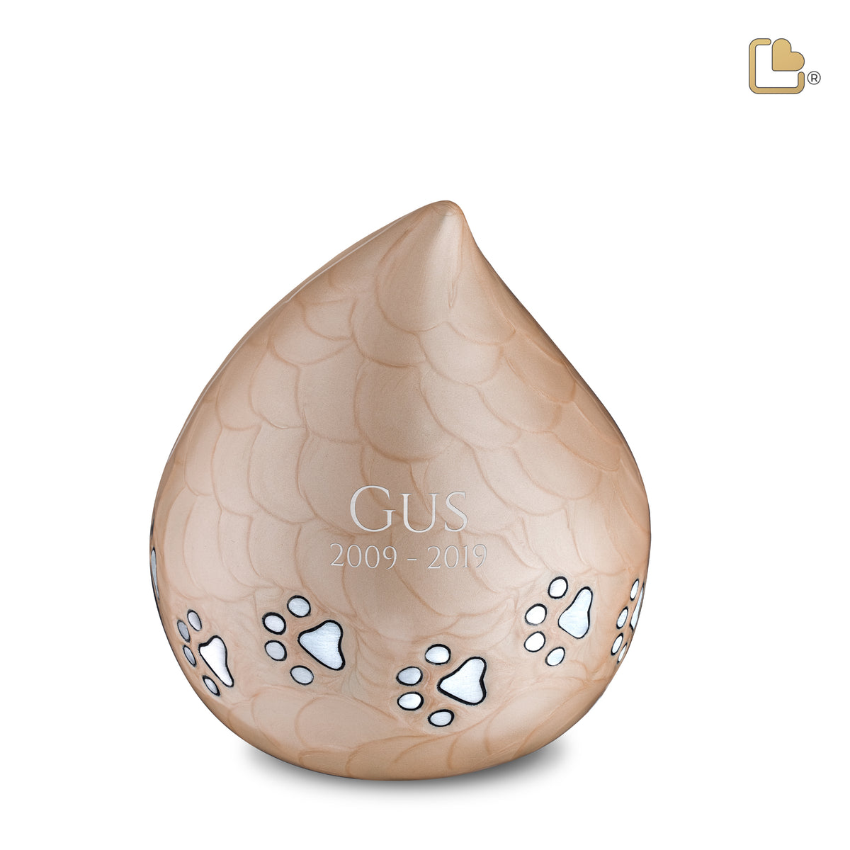 P646M   LoveDrop Medium Pet Urn Beige &amp; Bru Pewter