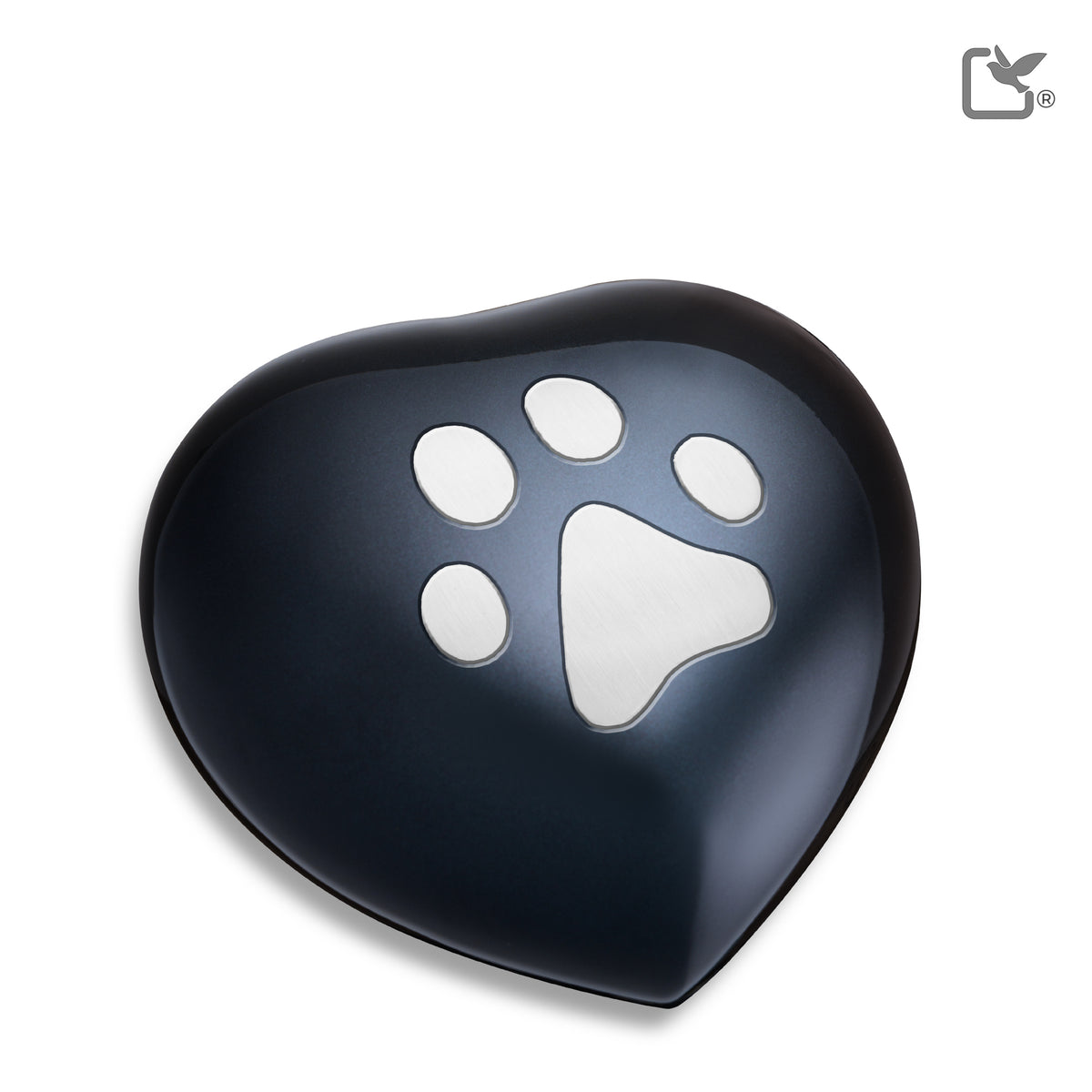 P679L   Large Single Paw Heart Pet Urn Midnight &amp; Bru Pewter