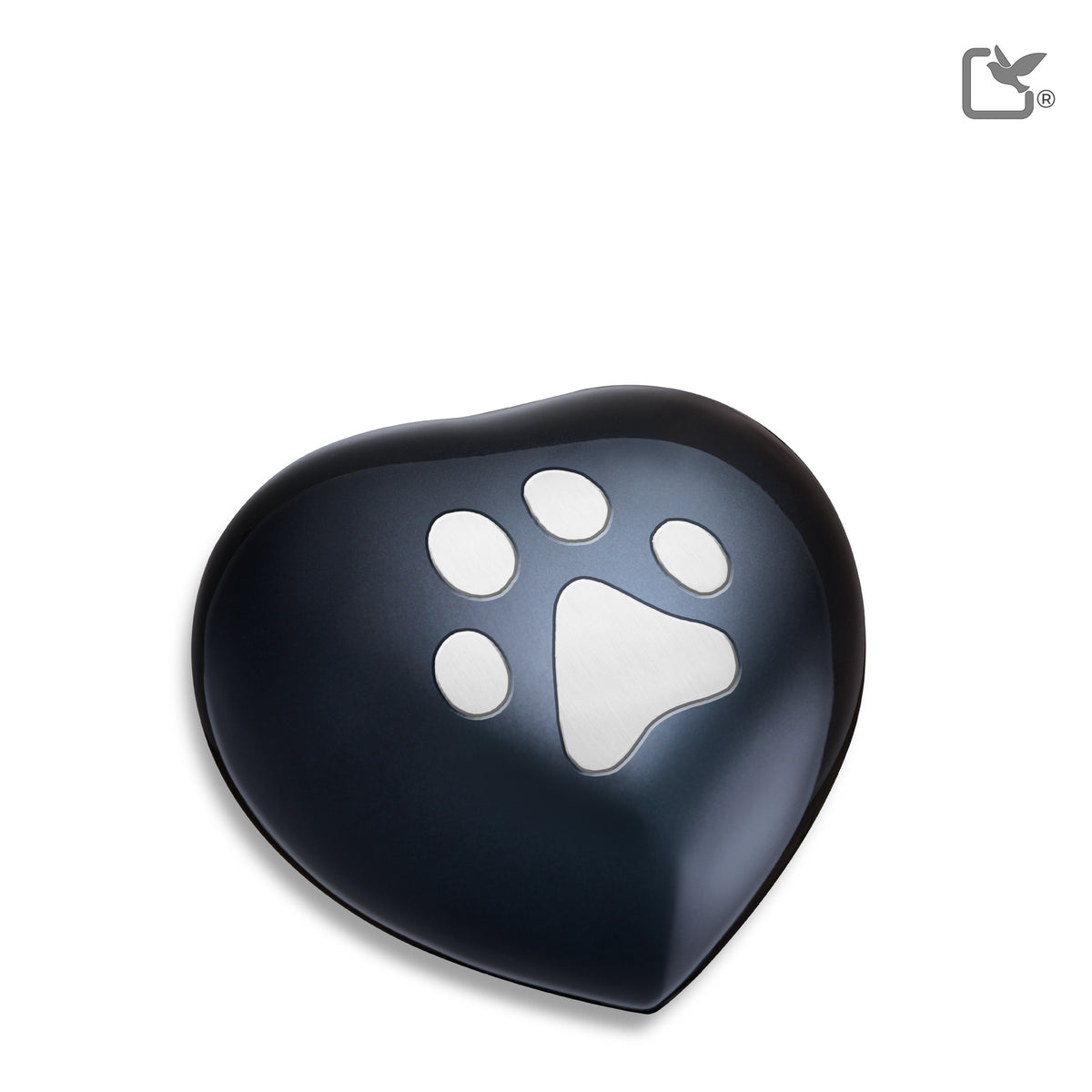 P679M   Medium Single Paw Heart Pet Urn Midnight &amp; Bru Pewter